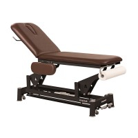 Ecopostural electric stretcher: two bodies with black connecting rod structure, folding arms and T13 headrest, reclining 15º in negative (62 x 188 cm)