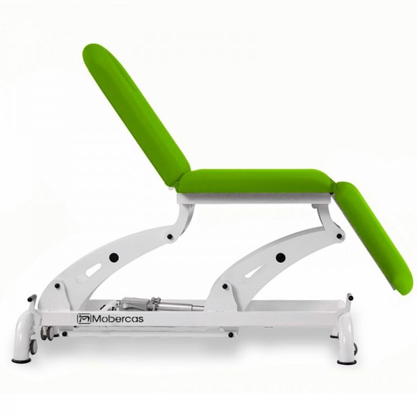 Electric stretcher: three bodies, armchair type, with three motors, negative reclining backrest, face cap and retractable wheels Electric stretcher: three bodies, armchair type, with three motors, negative reclining backrest, face cap and retractable wheels