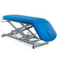 Hydraulic examination stretcher: two bodies, with negative reclining backrest and straight rise without lateral movement. Includes toilet roll holder and face cap (two models available)