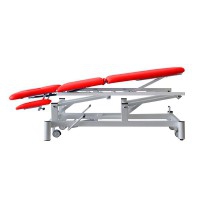 Kinefis Quality three-section hydraulic stretcher: with welded steel structure, height adjustment with two pedals, retractable wheels, adjustable arms and facial hole