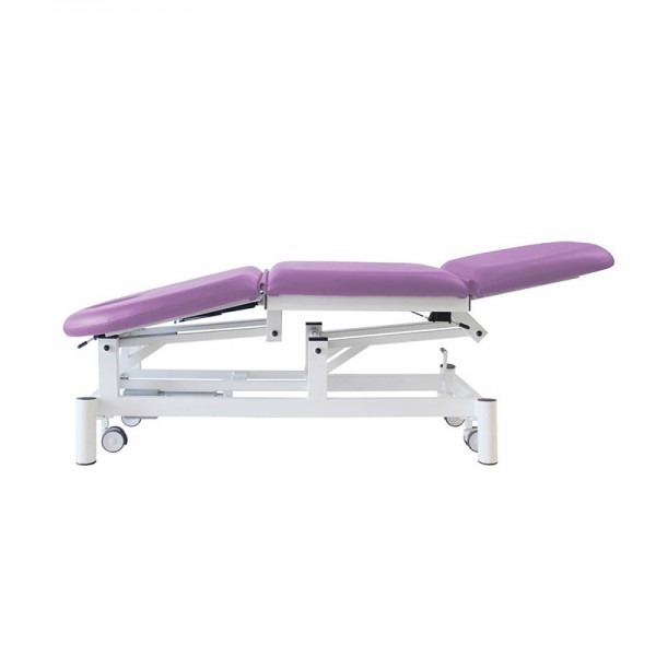 Kinefis Quality three-section hydraulic stretcher: with welded steel structure, height adjustment with two pedals, retractable wheels and facial hole