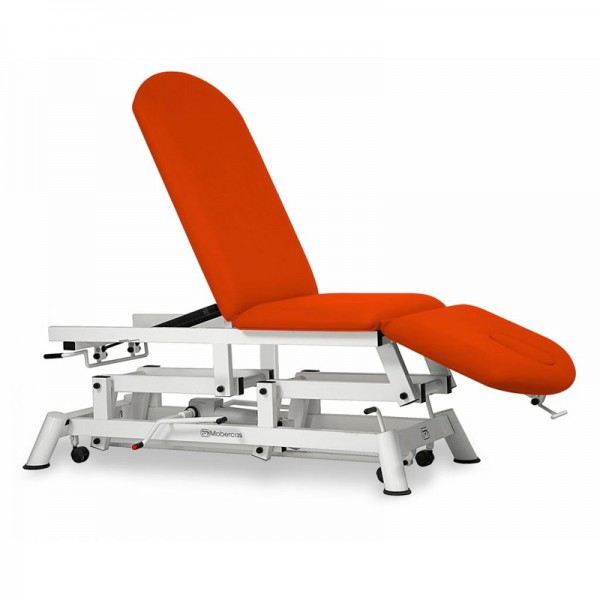 Hydraulic stretcher for osteopathy: three bodies, with negative reclining backrest, facial cap and retractable wheels (two models available)