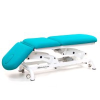 Multifunctional electric couch for osteopathy: three bodies, with three motors, reclining negative backrest, toilet paper holder and retractable wheels (two models available)