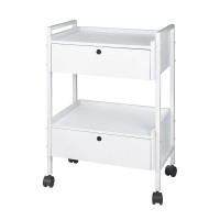Easy Plus white metal trolley: Equipped with two shelves and two lockable drawers Easy Plus white metal trolley: Equipped with two shelves and two lockable drawers