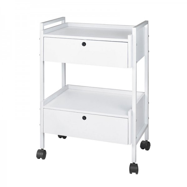Easy Plus white metal trolley: Equipped with two shelves and two lockable drawers Easy Plus white metal trolley: Equipped with two shelves and two lockable drawers