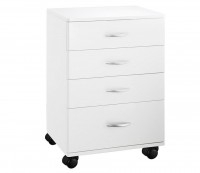 Handy white wooden trolley: Equipped with four drawers and four wheels for greater mobility Handy white wooden trolley: Equipped with four drawers and four wheels for greater mobility