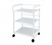 Help white metal trolley: Equipped with three large translucent glass shelves Help white metal trolley: Equipped with three large translucent glass shelves
