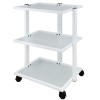White metallic multifunctional trolley for physiotherapy, podiatry and aesthetics: Equipped with three translucent glass shelves
