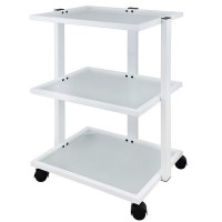 White metal multifunctional trolley for physiotherapy, podiatry and aesthetics: Equipped with three translucent glass shelves White metal multifunctional trolley for physiotherapy, podiatry and aesthetics: Equipped with three translucent glass shelves