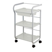 White Metal Cart Part: Equipped with three shelves and removable drawer White Metal Cart Part: Equipped with three shelves and removable drawer