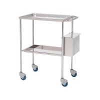 Priest trolley with two trays and waste bin: made of chromed steel (60 x 40 x 80 cm)