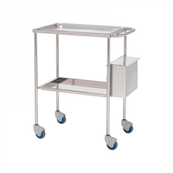 Priest trolley with two trays and waste bin: made of chromed steel (60 x 40 x 80 cm) Priest trolley with two trays and waste bin: made of chromed steel (60 x 40 x 80 cm)