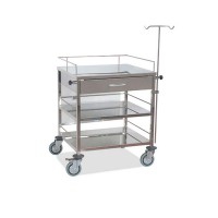 Crash cart with drawer, dropper support and three planes with railing