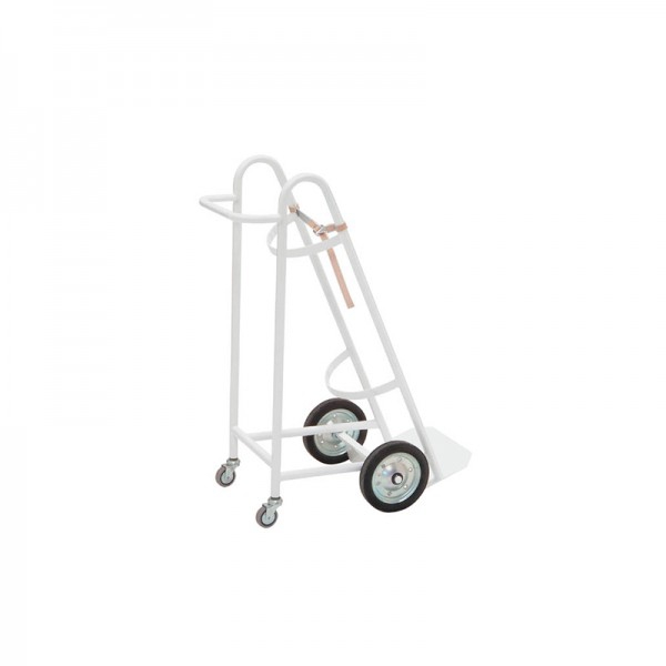 Oxygen bullet-carrying trolley: made of enamelled steel with wheels (43 x 70 x 95 cm) Oxygen bullet-carrying trolley: made of enamelled steel with wheels (43 x 70 x 95 cm)