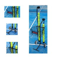 Tennis / Paddle Ball Carrier: Movable basket and round dividers for two ball collector tubes and capacity for 80 balls Tennis / Paddle Ball Carrier: Movable basket and round dividers for two ball collector tubes and capacity for 80 balls