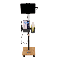 Transport trolley for SonoEye P2 Kinefis portable ultrasound system with wooden base and accessories Transport trolley for SonoEye P2 Kinefis portable ultrasound system with wooden base and accessories