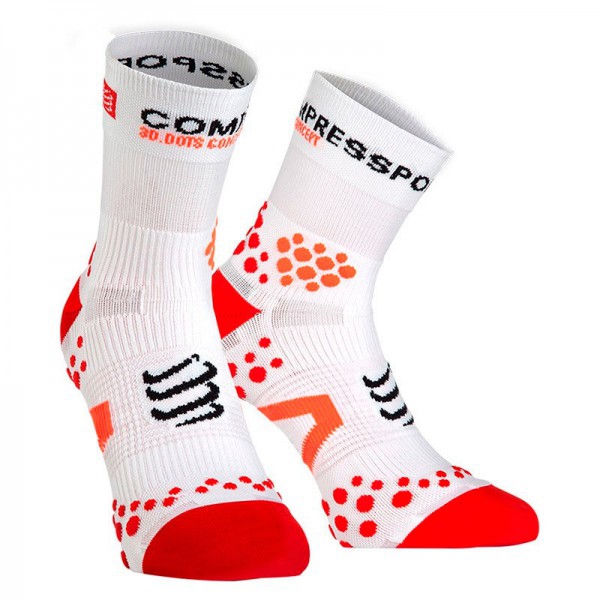 Compressport Pro Racing Socks V2.1 - Medium Cut Ultra Technical Running Socks - White/Red
