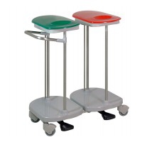 Stainless steel collection trolley: two bowls with push and lid
