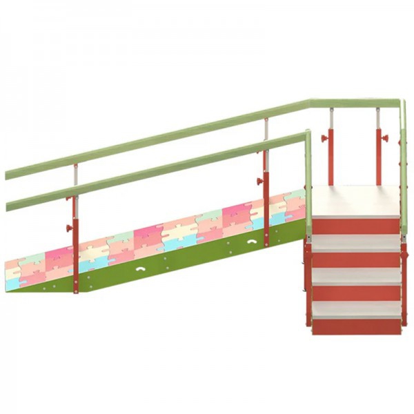 Children's stairs with ramp: Four steps with adjustable handrail Children's stairs with ramp: Four steps with adjustable handrail