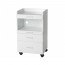 Auxiliary white wooden trolley: Equipped with three drawers and a central space to house the instrumentation