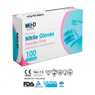 Nitrile gloves without powder blue color with 374-5 certification (box of 100 units)