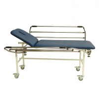 Kinefis Extreme two-section fixed stretcher: with welded steel frame, adjustable backrest, folding legs and rails, and facial hole