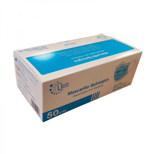 High risk surgical masks 3 layers Type IIR (sanitary certification). Box 50 units High risk surgical masks 3 layers Type IIR (sanitary certification). Box 50 units