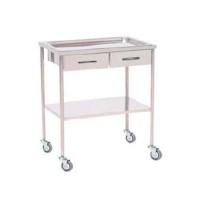 Stainless steel side table: with removable upper tray and two upper drawers (60 x 40 x 80 cm)