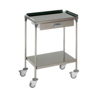 Auxiliary table for instruments made of stainless steel with two shelves and a drawer (60 x 40 x 80 cm)