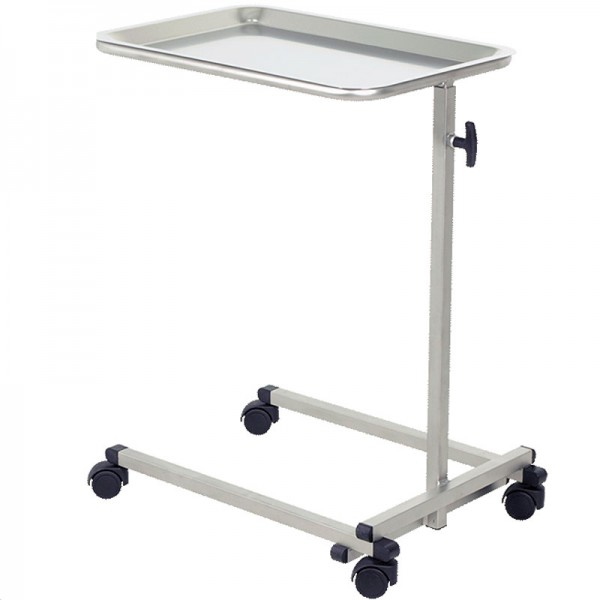 Auxiliary table for Mayo-type instruments, made of stainless steel, adjustable in height, with removable upper tray and four wheels Auxiliary table for Mayo-type instruments, made of stainless steel, adjustable in height, with removable upper tray and four wheels