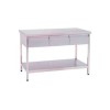 Stainless steel work table: with three drawers and two flat tops (150 x 80 x 85 cm)