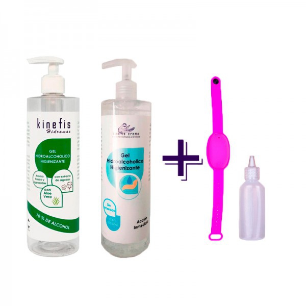 Family Hydroalcoholic Gel Pack: Kinefis Raer (500ml) + Scented Kinefis (500ml) + refillable bracelet with gift dispenser bottle Family Hydroalcoholic Gel Pack: Kinefis Raer (500ml) + Scented Kinefis (500ml) + refillable bracelet with gift dispenser bottle