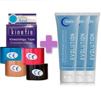 KINEFIS BANDAGE PACK OFFER: 6 rolls of Kinefis Kinesiology tape neuromuscular bandage 5cm x 5m + 3 Kinefis Evolution Creams 200 cc