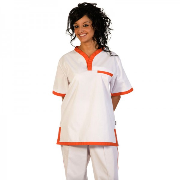 Scrub tunic with short sleeves (white and orange)