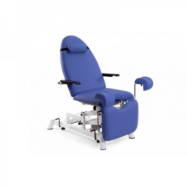 Electric gynecological examination chair: three sections, with height adjustment, gynecological leg straps, cervical cushion and compensated Trendelenburg