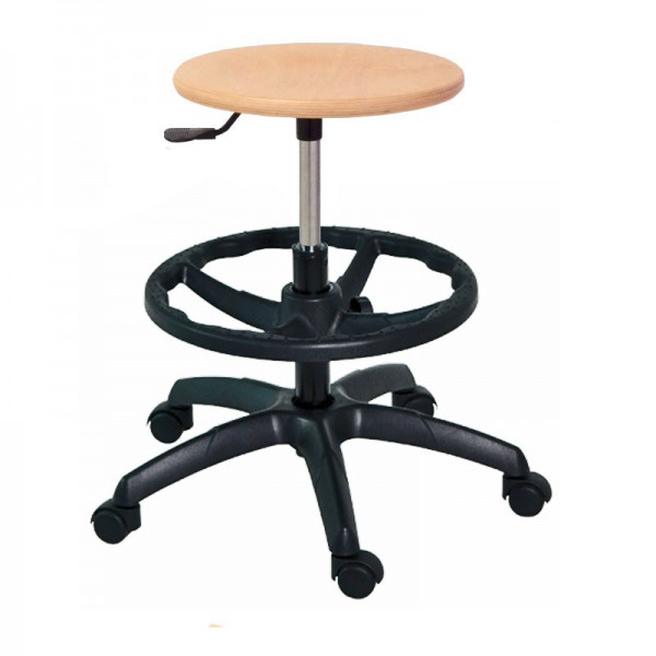 Kinefis Economy wooden stool: Backless, with footrest ring and high height of 55 - 80 cm Kinefis Economy wooden stool: Backless, with footrest ring and high height of 55 - 80 cm