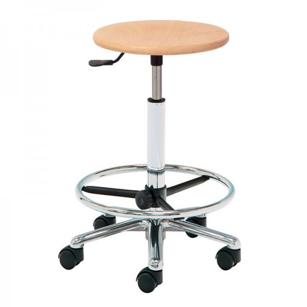 Kinefis Elite wooden stool: Backless, with footrest ring and high height of 55 - 80 cm Kinefis Elite wooden stool: Backless, with footrest ring and high height of 55 - 80 cm