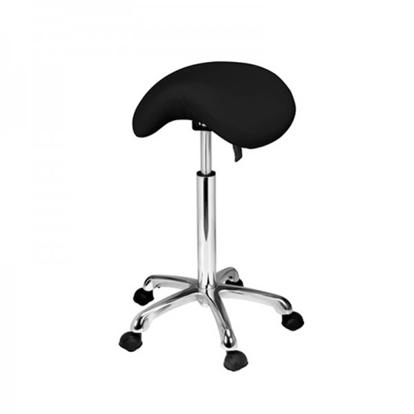Organic backless pony stool: Chromed base with five wheels, adjustable height with gas piston