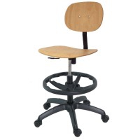Kinefis Economy wooden stool: With backrest, footrest ring and high height of 55 - 80 cm
