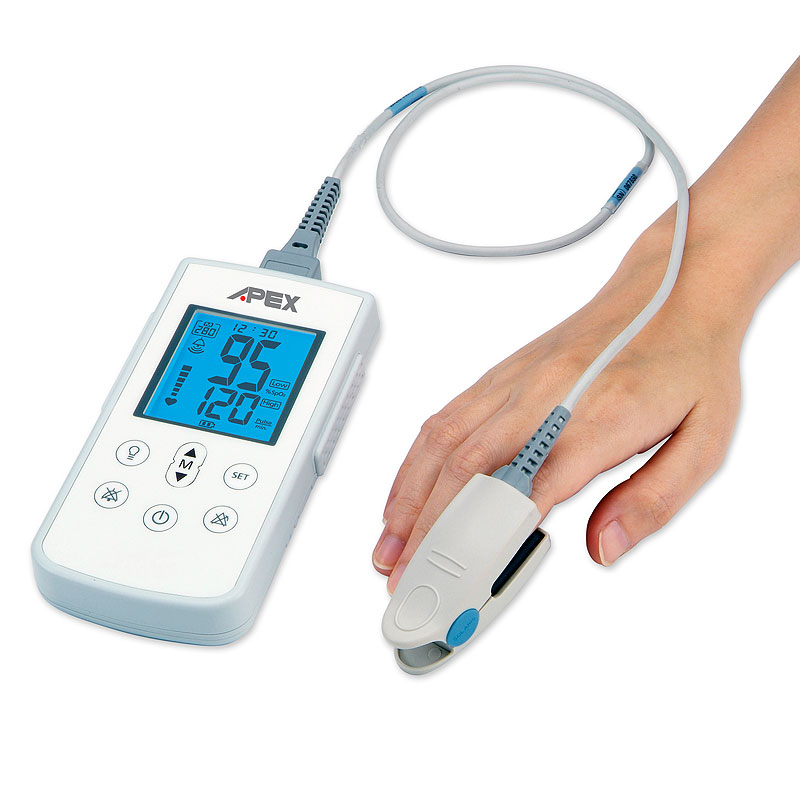 Portable finger pulse oximeter apex instantaneous measurement spo2 and