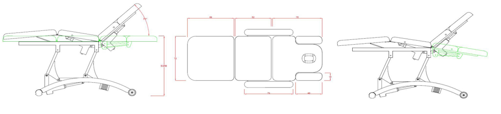 Sphen three-section electric stretcher: Measurements