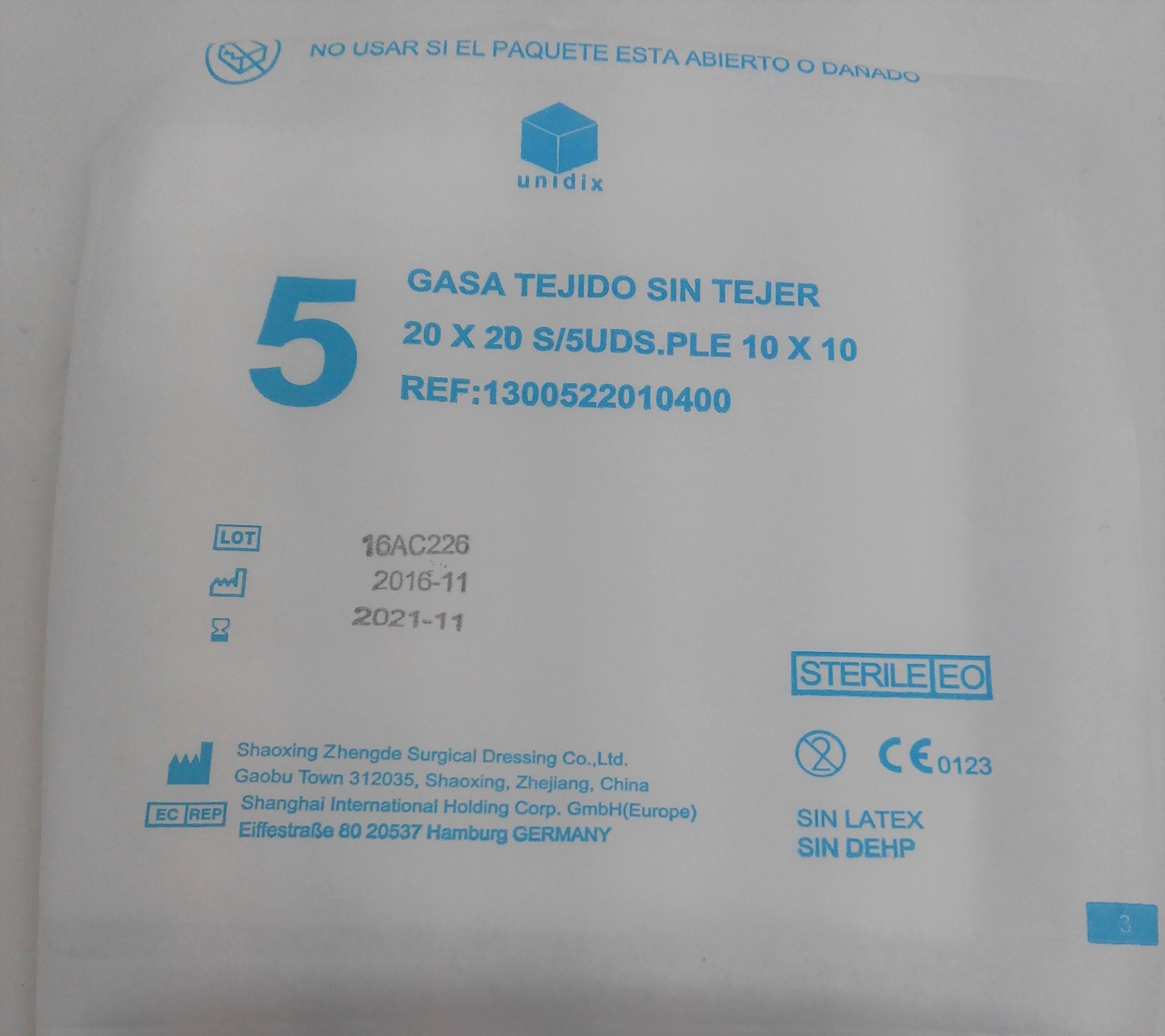 Sterile nonwoven gauze 20 x 20 folded 10 x 10 envelopes of 5 units