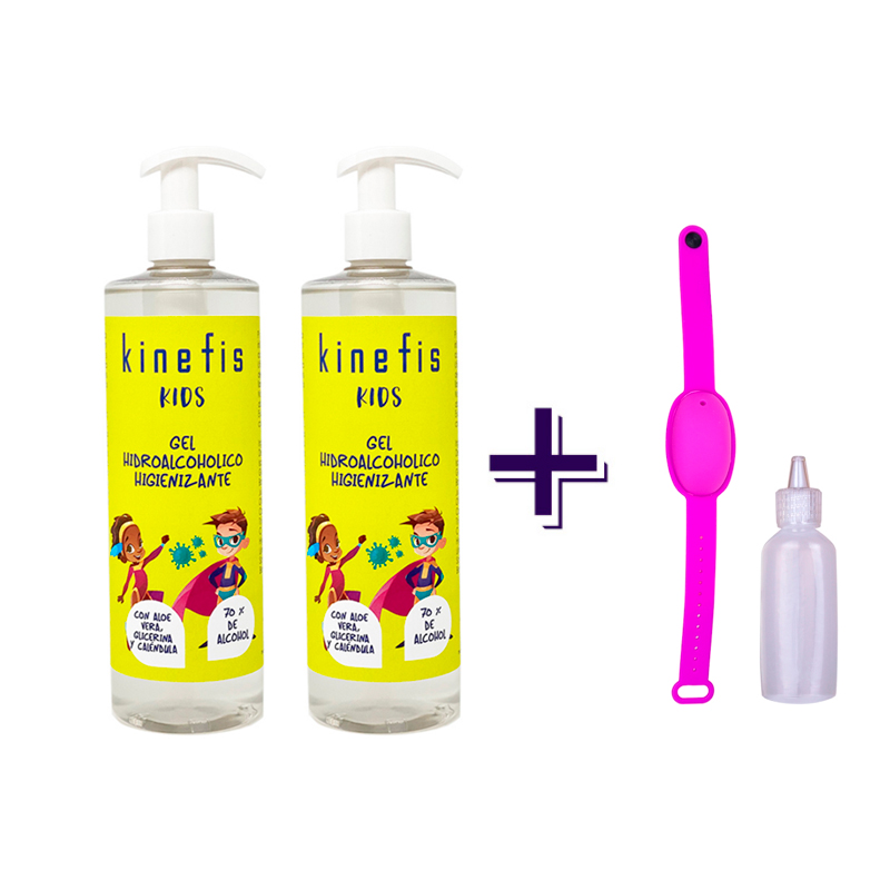 Kids hydroalcoholic gel pack: two bottles of kinefis kids gel with aloe vera, glycerin and